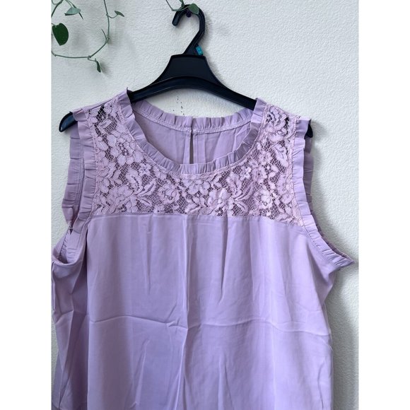 Bloomchic Womens Plus Sz 22-24 / 3X Top Pink Ruffle Sleeveless Lace Front Blouse - Picture 4 of 9